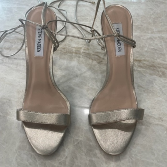 Steve Madden Shoes - Steve Madden Level Gold-Toned Metallic Ankle Wrap Heeled Sandals, Size 8
